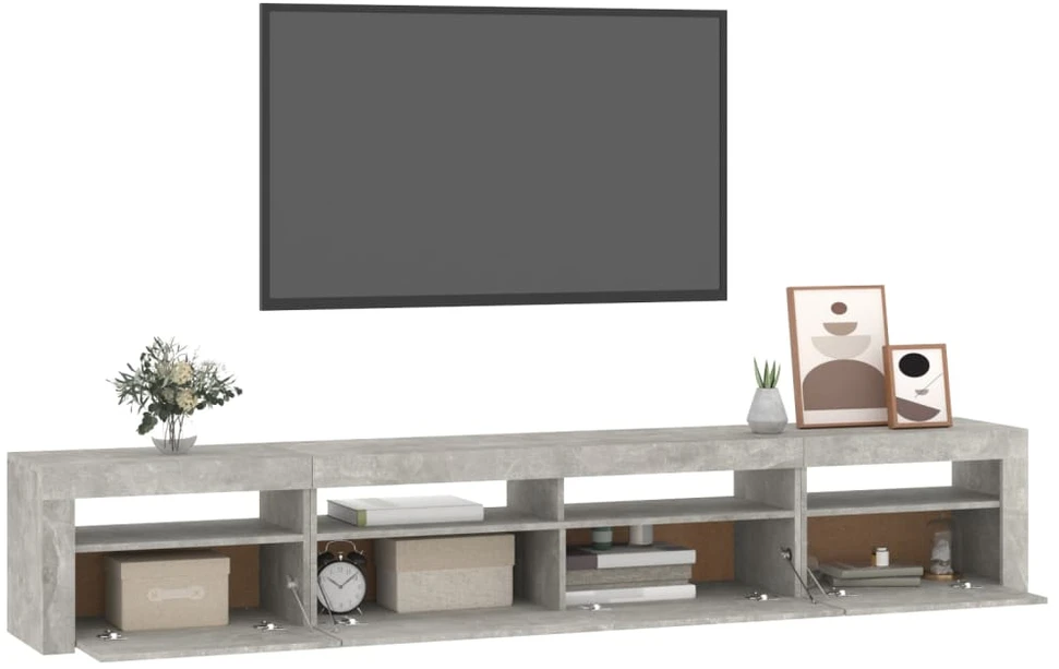 TV staliukas TV spintelė su LED apšvietimu, betono pilka, 240x35x40cm