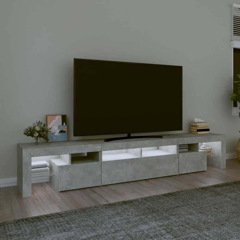 TV staliukas TV spintelė su LED apšvietimu, betono pilka, 230x36,5x40cm