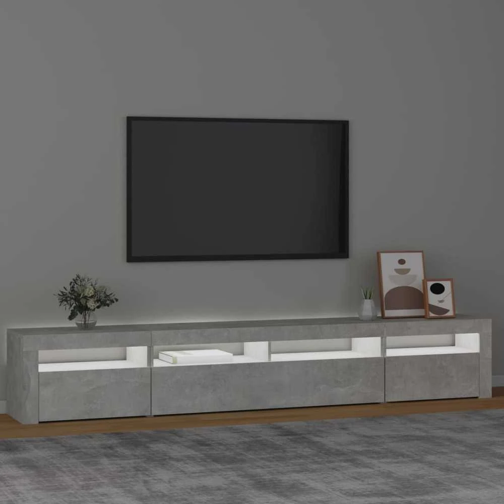 TV staliukas TV spintelė su LED apšvietimu, betono pilka, 240x35x40cm
