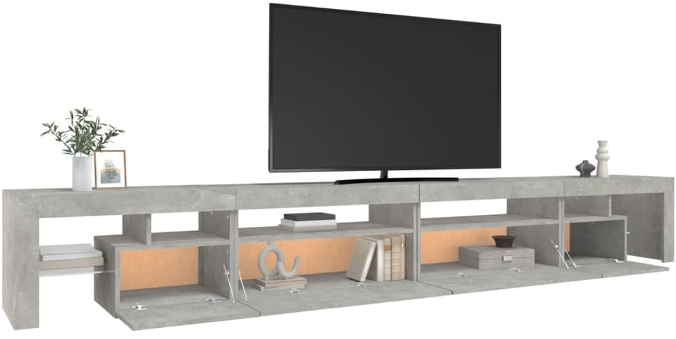 TV staliukas TV spintelė su LED apšvietimu, betono pilka, 290x36,5x40cm