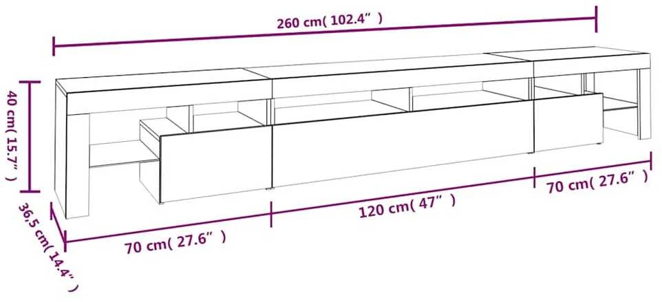 TV staliukas TV spintelė su LED apšvietimu, betono pilka, 260x36,5x40cm