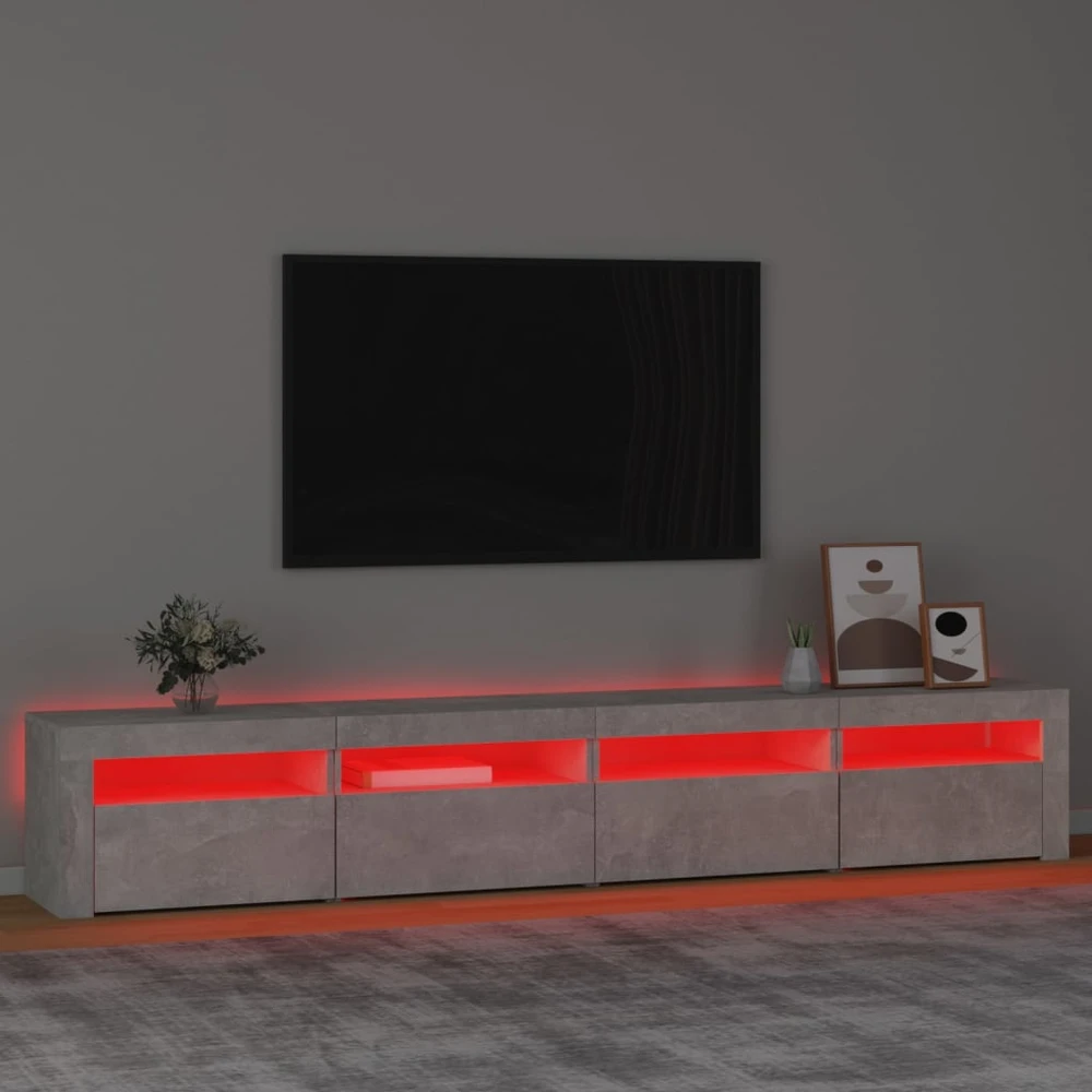 TV staliukas TV spintelė su LED apšvietimu, betono pilka, 240x35x40cm