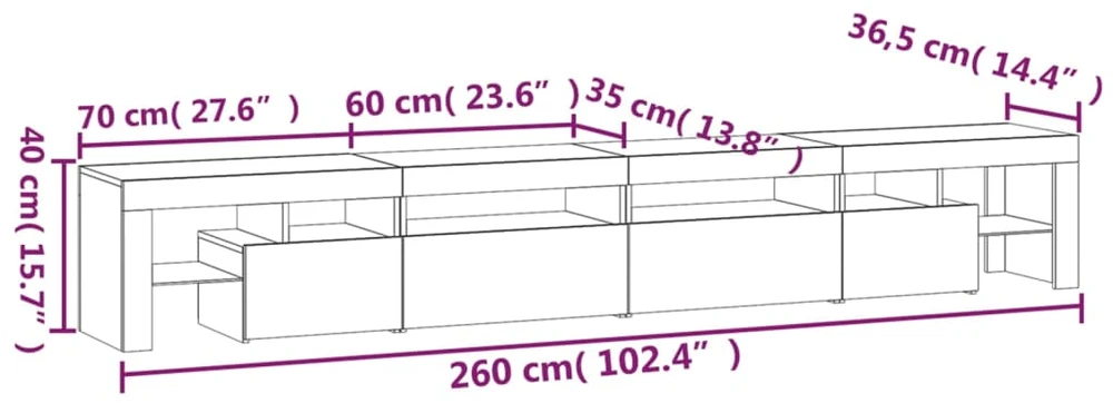 TV staliukas TV spintelė su LED apšvietimu, betono pilka, 260x36,5x40cm