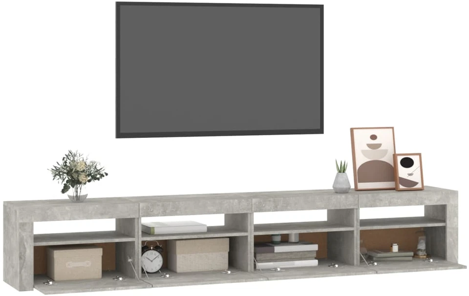 TV staliukas TV spintelė su LED apšvietimu, betono pilka, 240x35x40cm