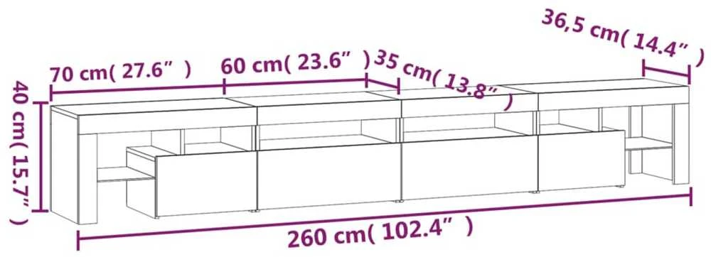 TV staliukas TV spintelė su LED apšvietimu, betono pilka, 260x36,5x40cm