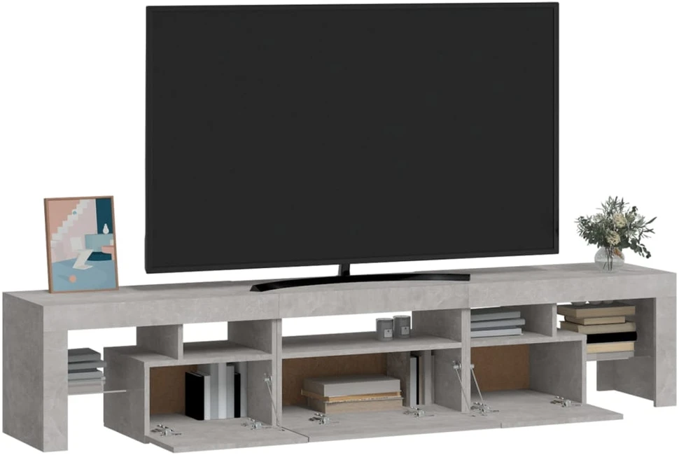 TV staliukas TV spintelė su LED apšvietimu, betono pilka, 200x36,5x40cm
