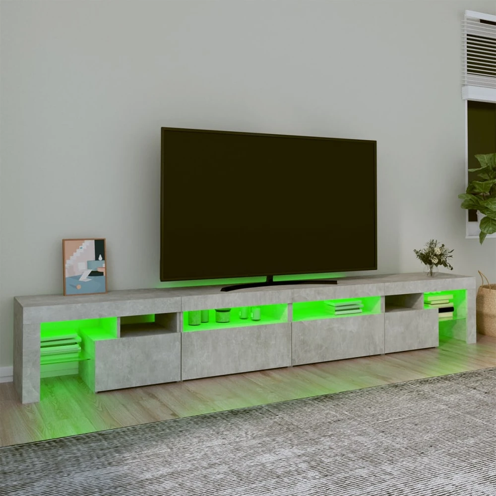 TV staliukas TV spintelė su LED apšvietimu, betono pilka, 260x36,5x40cm