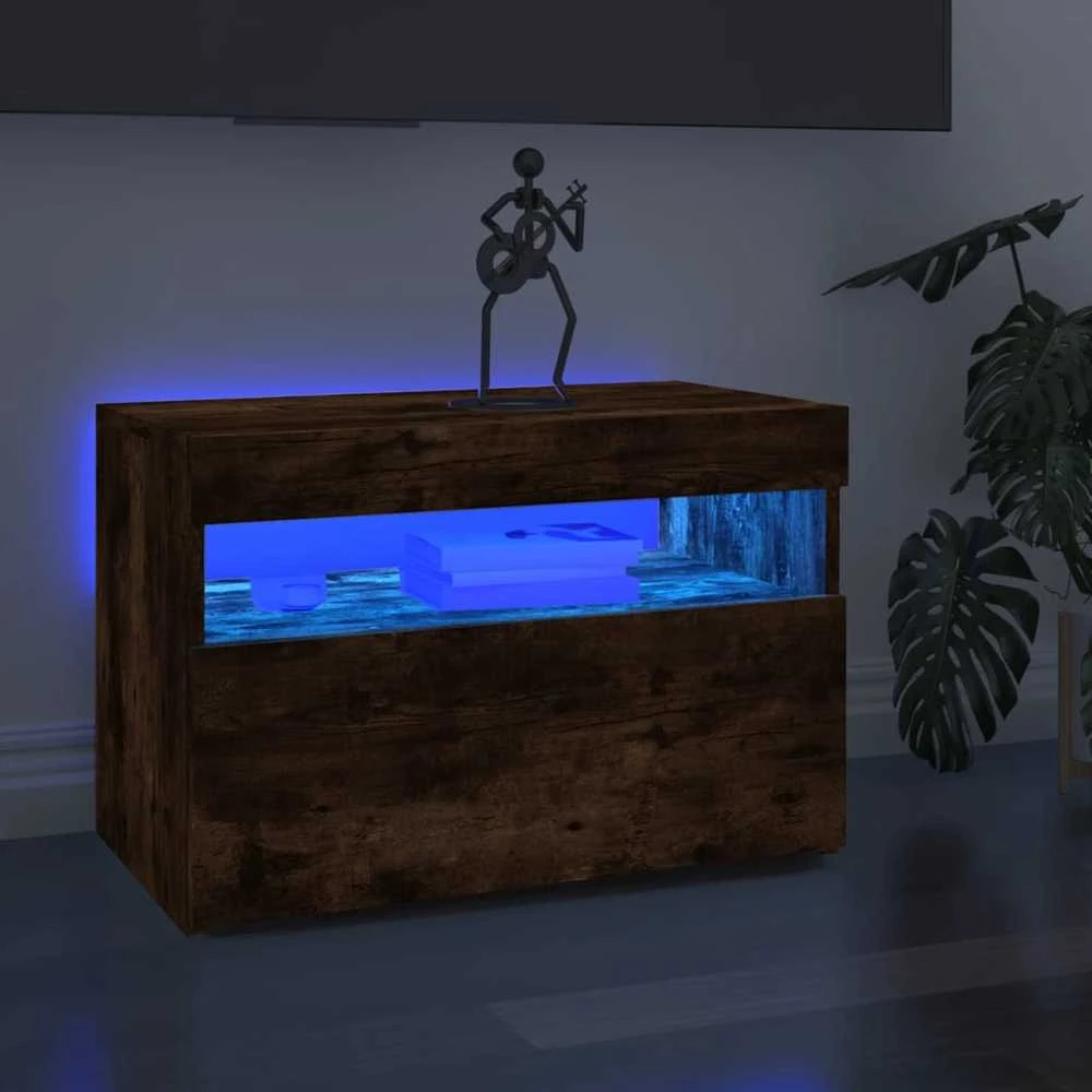 TV spintelė su LED apšvietimu, dūminio ąžuolo, 60x35x40cm