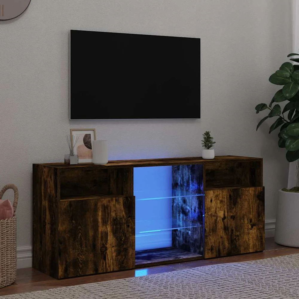 TV staliukas TV spintelė su LED apšvietimu, dūminio ąžuolo, 120x30x50cm