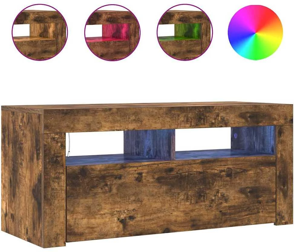 TV staliukas TV spintelė su LED apšvietimu, dūminio ąžuolo, 90x35x40cm