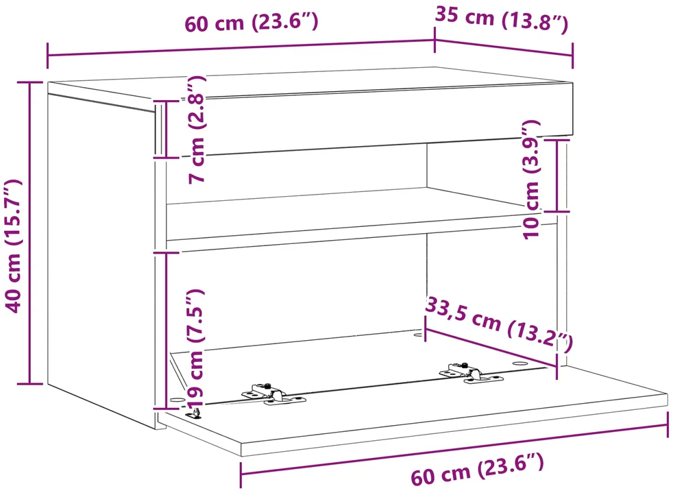 TV spintelė su LED apšvietimu, dūminio ąžuolo, 60x35x40cm