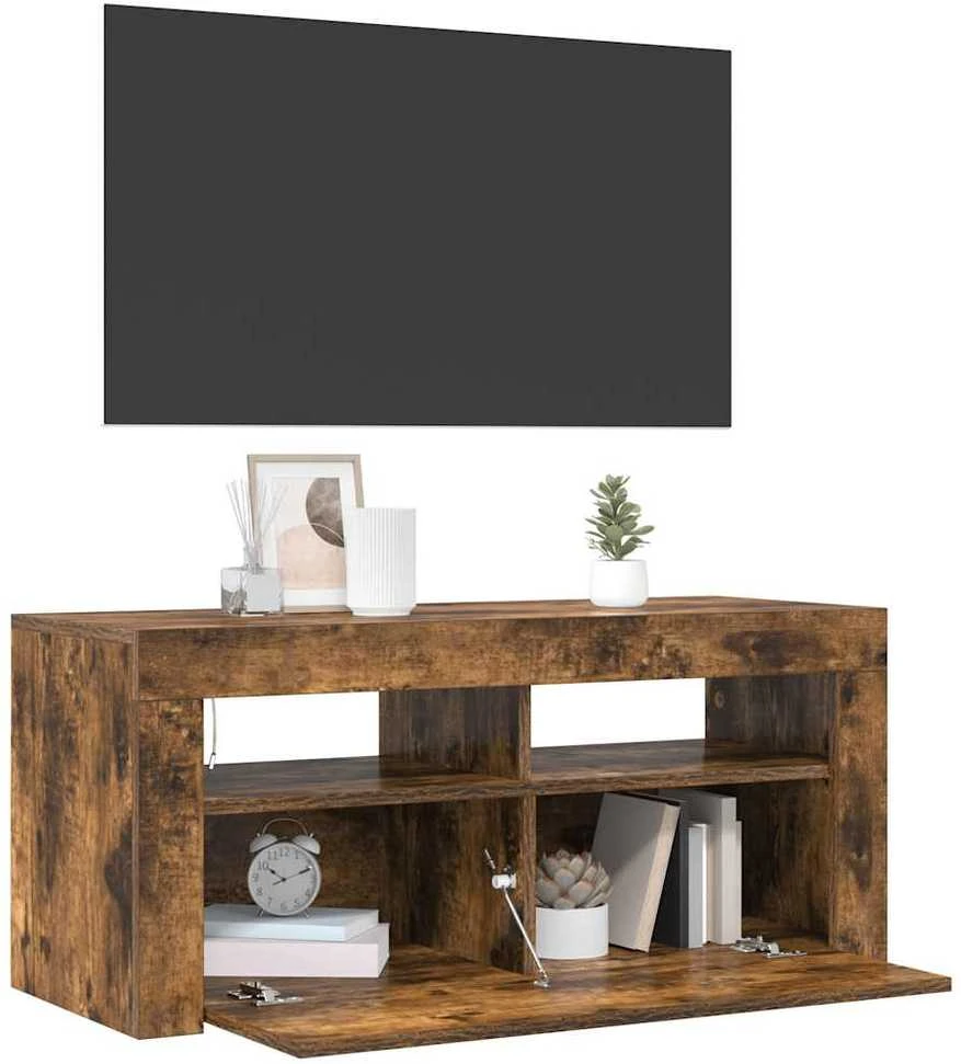 TV staliukas TV spintelė su LED apšvietimu, dūminio ąžuolo, 90x35x40cm