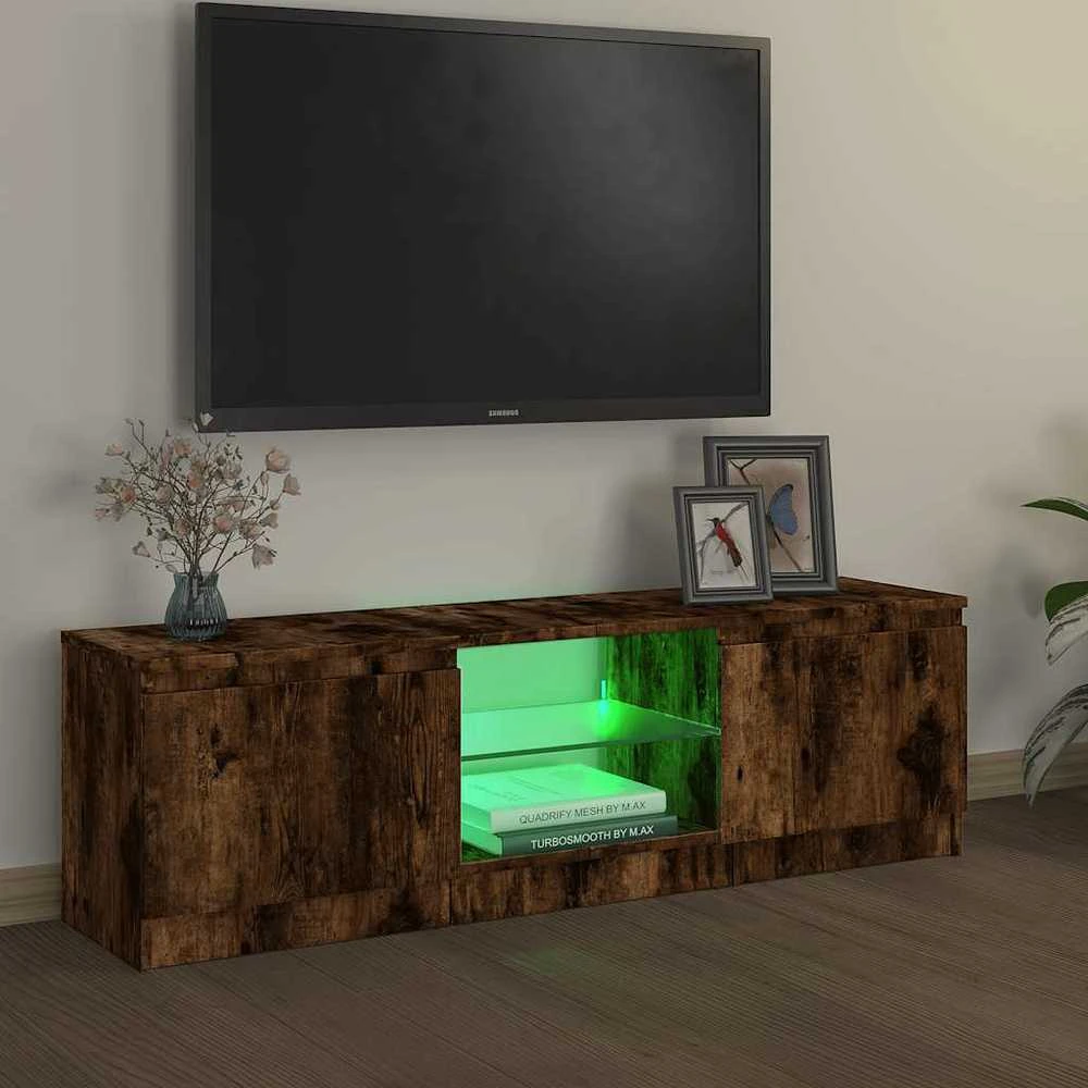 TV staliukas TV spintelė su LED apšvietimu, dūminio ąžuolo, 120x30x35,5cm