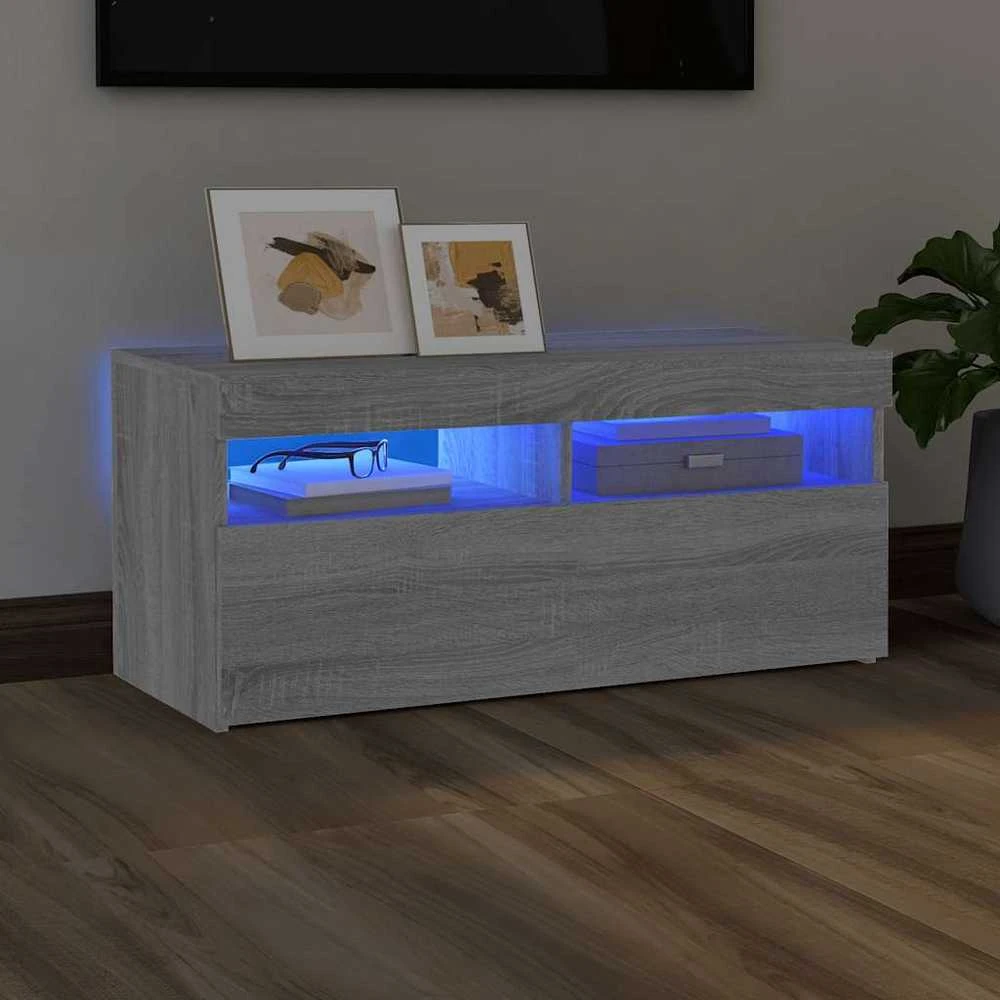 TV staliukas TV spintelė su LED apšvietimu, pilka ąžuolo, 90x35x40cm
