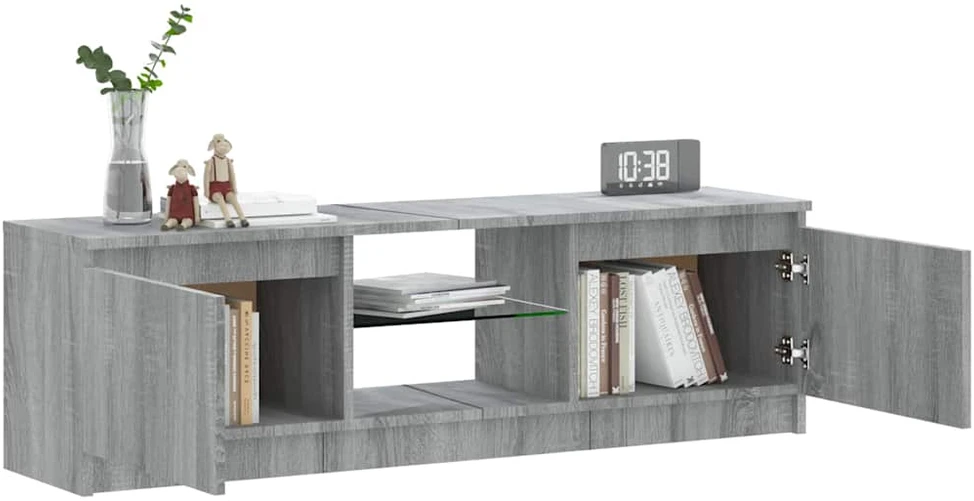 TV staliukas TV spintelė su LED apšvietimu, pilka ąžuolo, 120x30x35,5cm