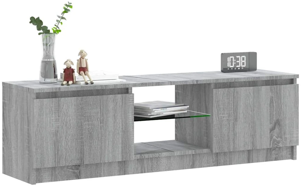 TV staliukas TV spintelė su LED apšvietimu, pilka ąžuolo, 120x30x35,5cm