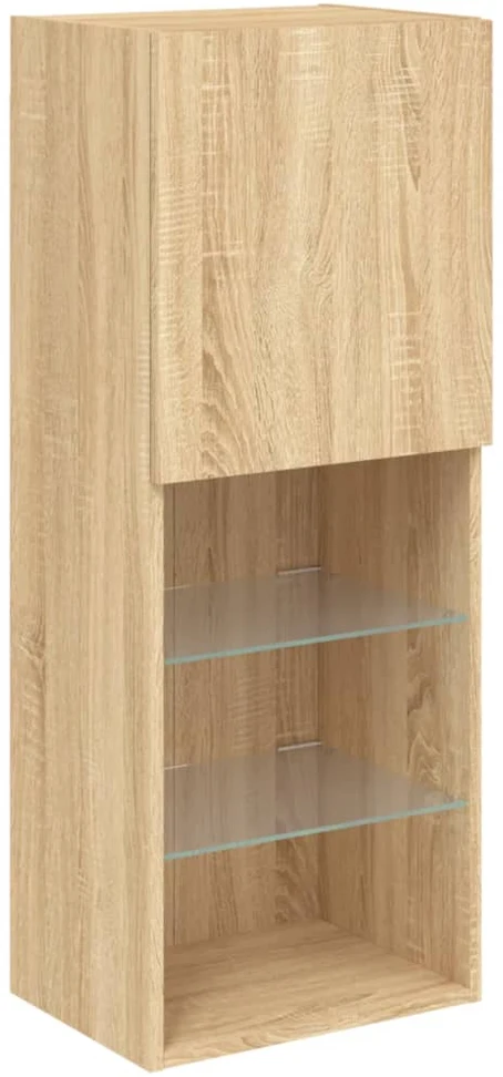 TV staliukas TV spintelė su LED lemputėmis, ąžuolo spalvos, 40,5x30x102cm