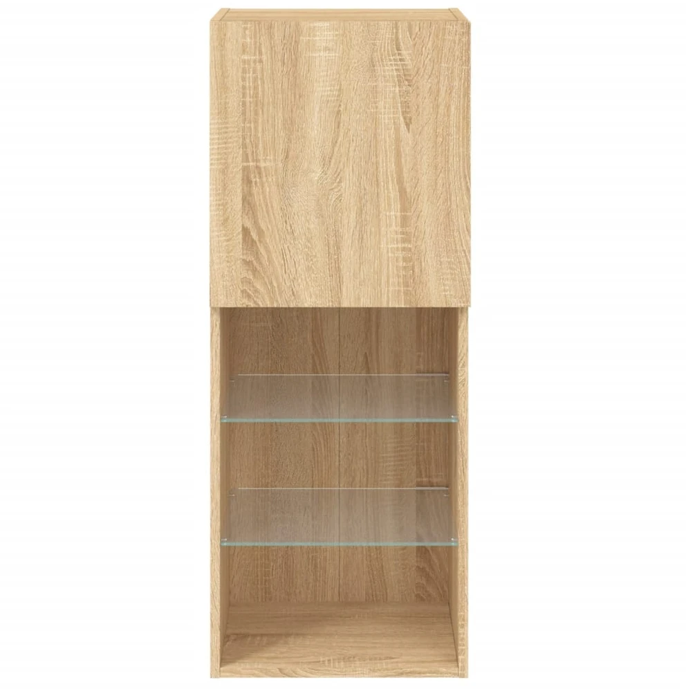 TV staliukas TV spintelė su LED lemputėmis, ąžuolo spalvos, 40,5x30x102cm