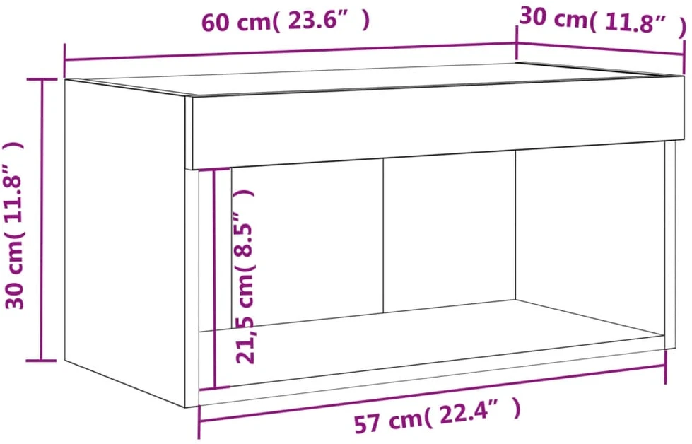 TV staliukas TV spintelė su LED lemputėmis, baltos spalvos, 60x30x30cm