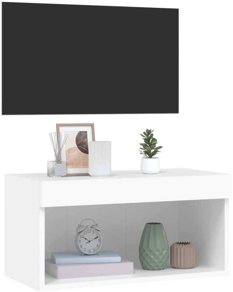 TV staliukas TV spintelė su LED lemputėmis, baltos spalvos, 60x30x30cm