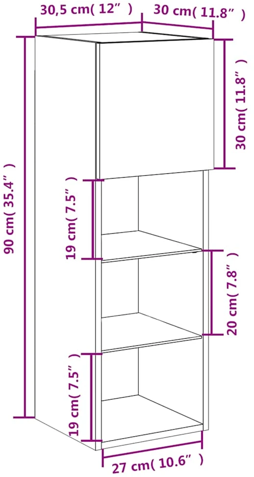 TV staliukas TV spintelė su LED lemputėmis, baltos spalvos, 30,5x30x90cm