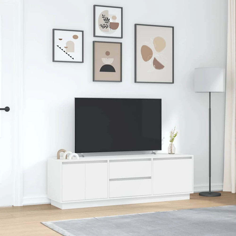 TV staliukas TV spintelė su LED lemputėmis, baltos spalvos, 160,5x41x50 cm