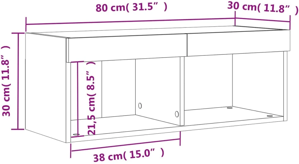 TV staliukas TV spintelė su LED lemputėmis, baltos spalvos, 80x30x30cm