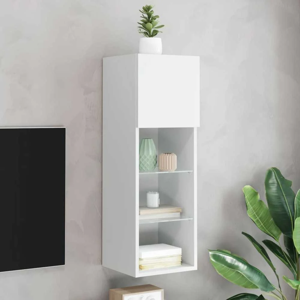 TV staliukas TV spintelė su LED lemputėmis, baltos spalvos, 30,5x30x90cm