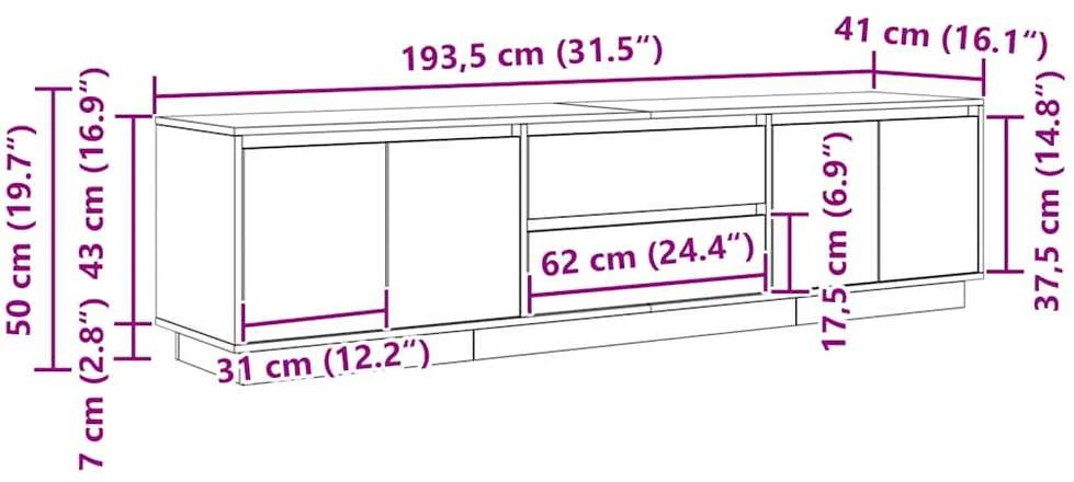 TV staliukas TV spintelė su LED lemputėmis, baltos spalvos, 193,5x41x50 cm