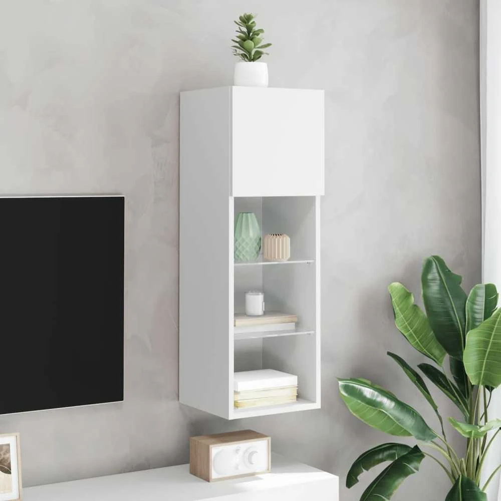 TV staliukas TV spintelė su LED lemputėmis, baltos spalvos, 30,5x30x90cm
