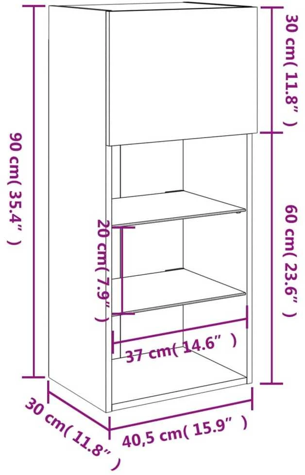 TV staliukas TV spintelė su LED lemputėmis, baltos spalvos, 40,5x30x90cm