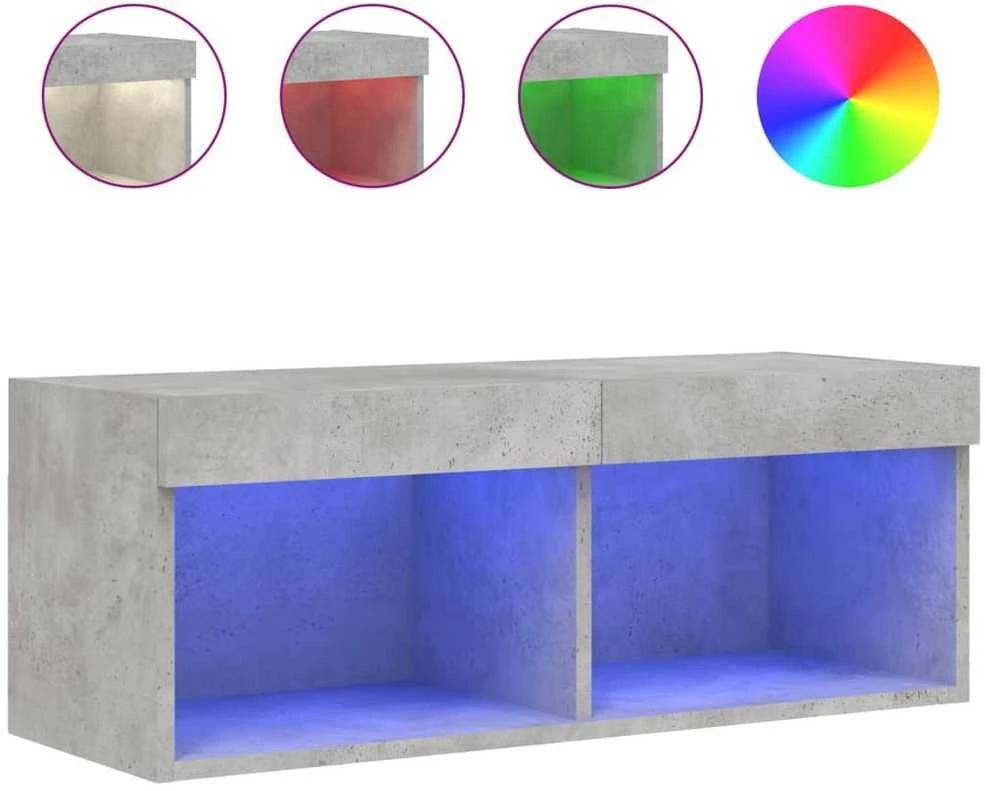 TV staliukas TV spintelė su LED lemputėmis, betono pilka, 80x30x30cm