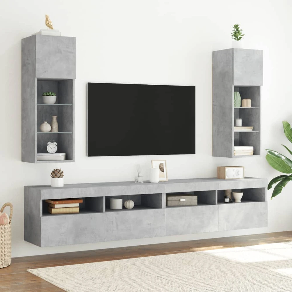 TV staliukas TV spintelė su LED lemputėmis, betono pilka, 30,5x30x90cm