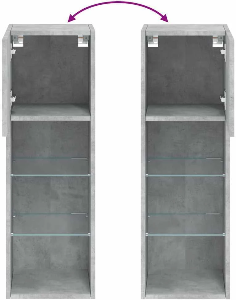 TV staliukas TV spintelė su LED lemputėmis, betono pilka, 30,5x30x90cm