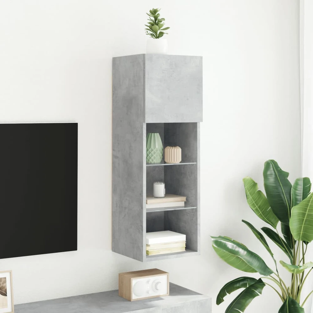 TV staliukas TV spintelė su LED lemputėmis, betono pilka, 30,5x30x90cm
