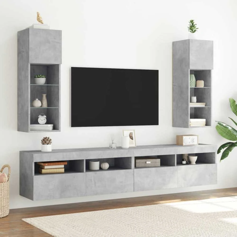 TV staliukas TV spintelė su LED lemputėmis, betono pilka, 30,5x30x90cm