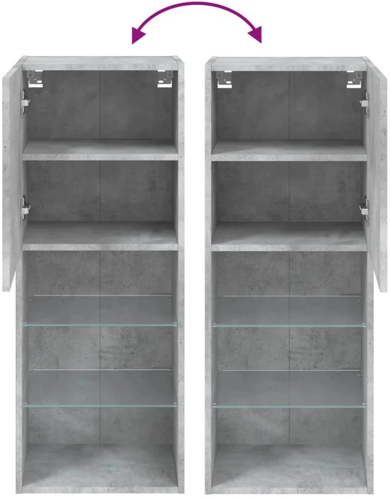 TV staliukas TV spintelė su LED lemputėmis, betono pilka, 40,5x30x102cm