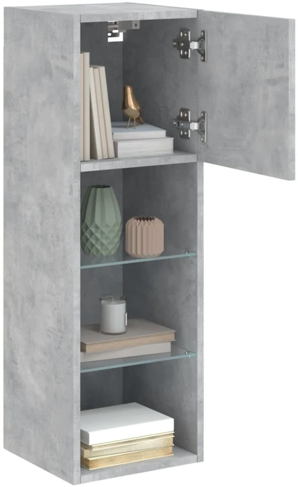 TV staliukas TV spintelė su LED lemputėmis, betono pilka, 30,5x30x90cm
