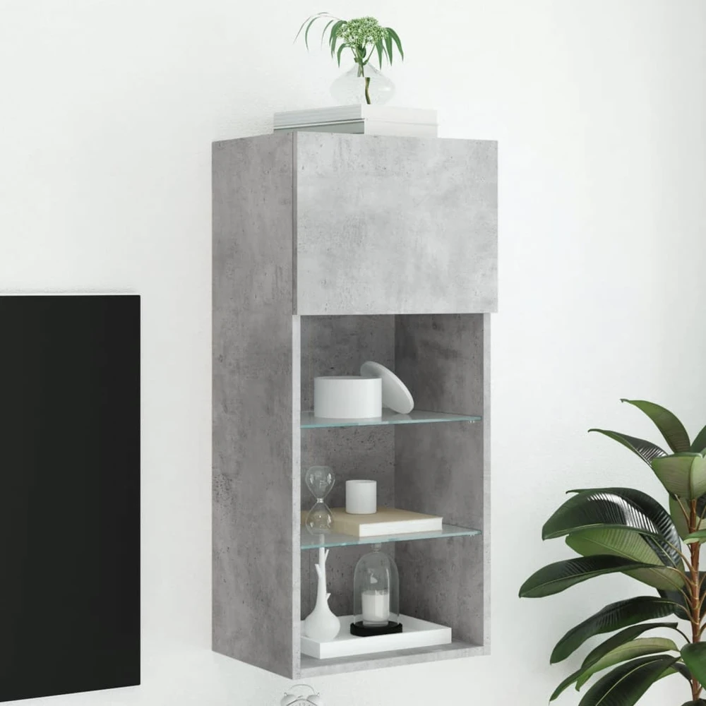 TV staliukas TV spintelė su LED lemputėmis, betono pilka, 40,5x30x90cm