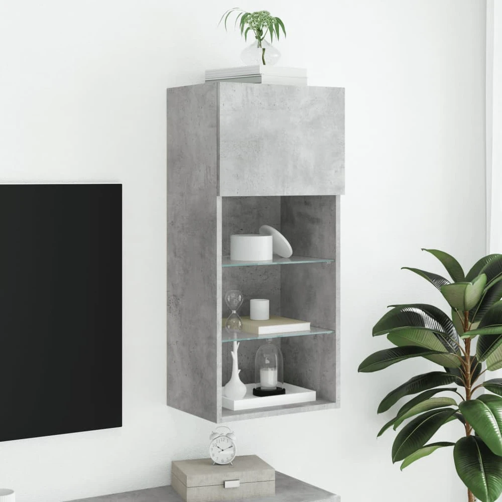 TV staliukas TV spintelė su LED lemputėmis, betono pilka, 40,5x30x90cm