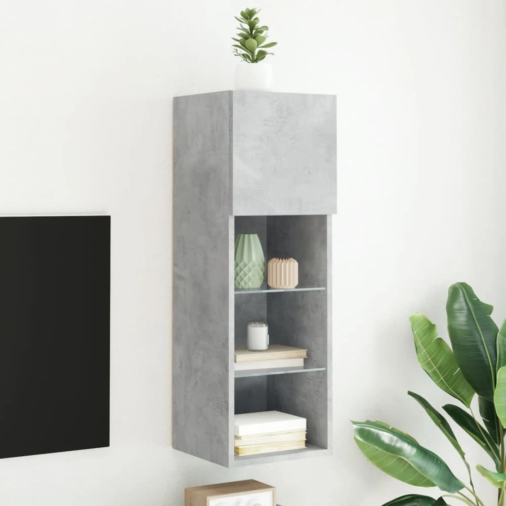 TV staliukas TV spintelė su LED lemputėmis, betono pilka, 30,5x30x90cm