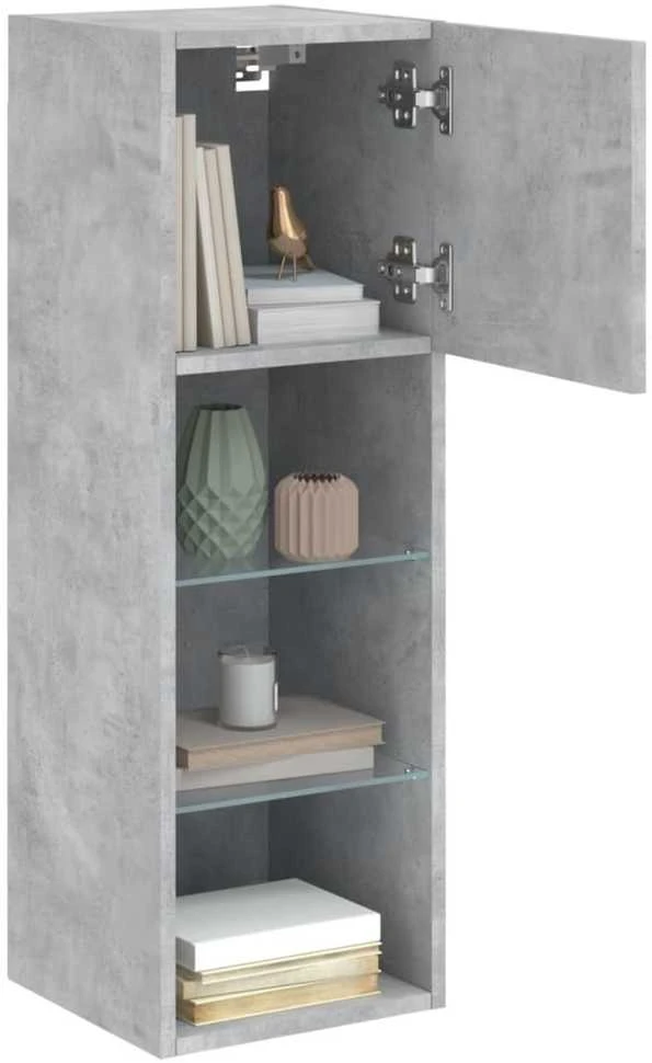 TV staliukas TV spintelė su LED lemputėmis, betono pilka, 30,5x30x90cm