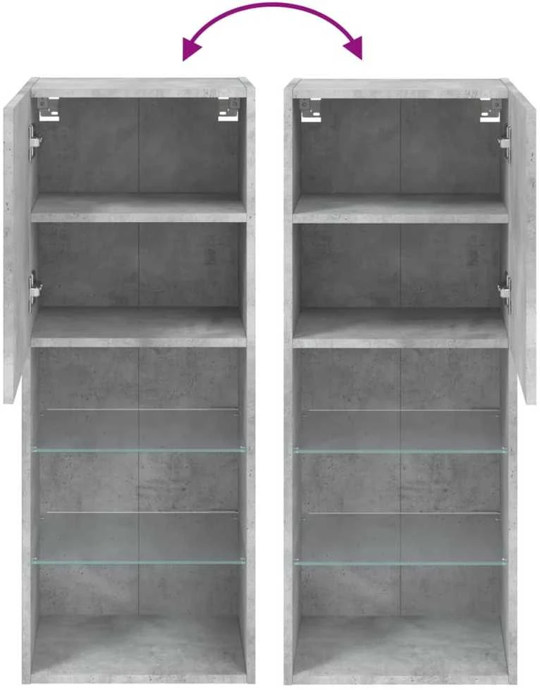 TV staliukas TV spintelė su LED lemputėmis, betono pilka, 40,5x30x102cm