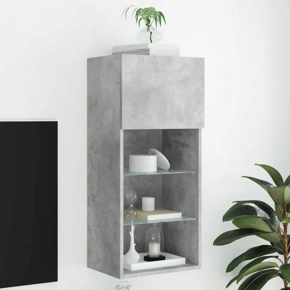 TV staliukas TV spintelė su LED lemputėmis, betono pilka, 40,5x30x90cm