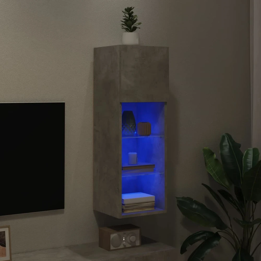TV staliukas TV spintelė su LED lemputėmis, betono pilka, 30,5x30x90cm
