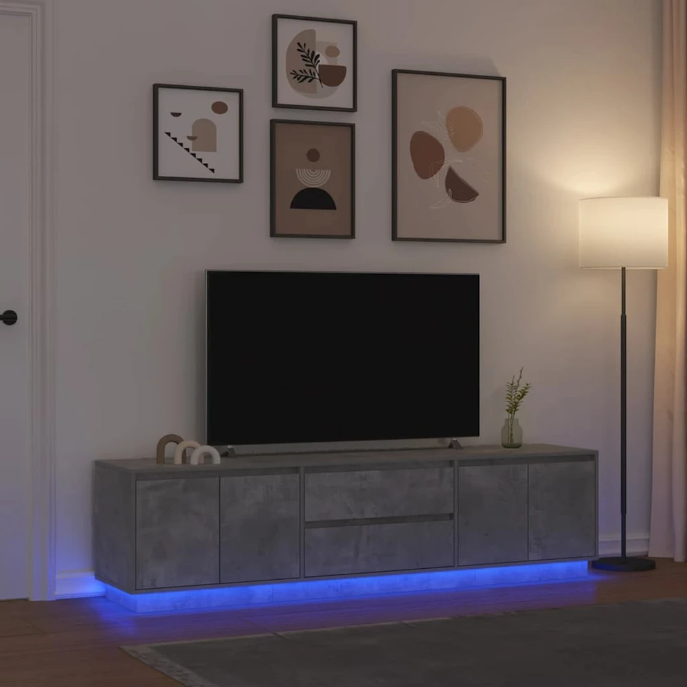 TV staliukas TV spintelė su LED lemputėmis, betono pilka, 193,5x41x50 cm