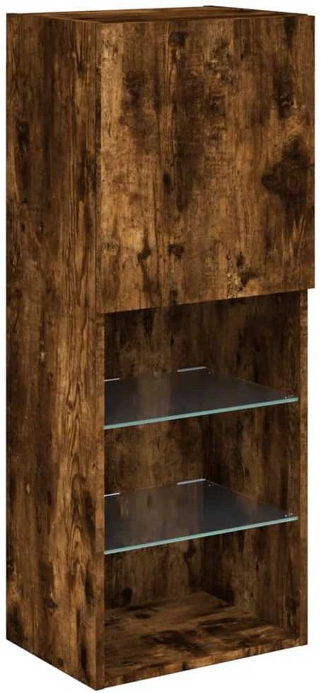 TV staliukas TV spintelė su LED lemputėmis, dūminio ąžuolo, 40,5x30x102cm