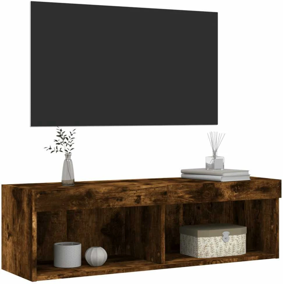 TV staliukas TV spintelė su LED lemputėmis, dūminio ąžuolo, 100x30x30cm