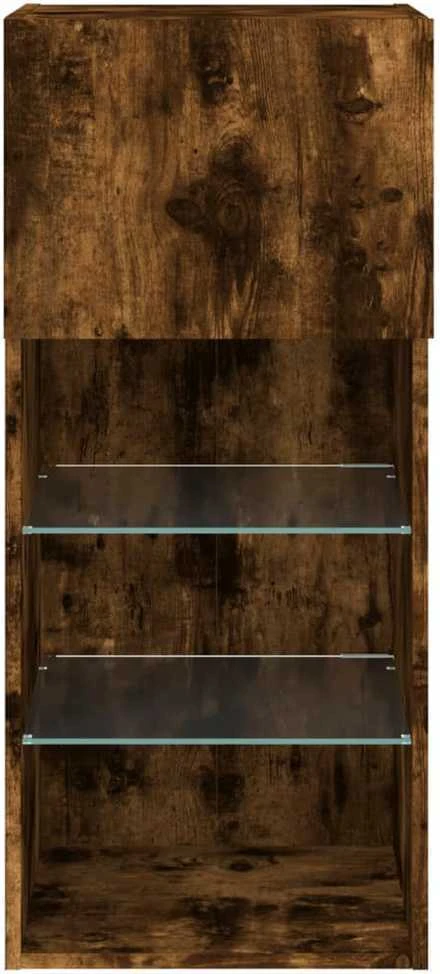 TV staliukas TV spintelė su LED lemputėmis, dūminio ąžuolo, 40,5x30x90cm