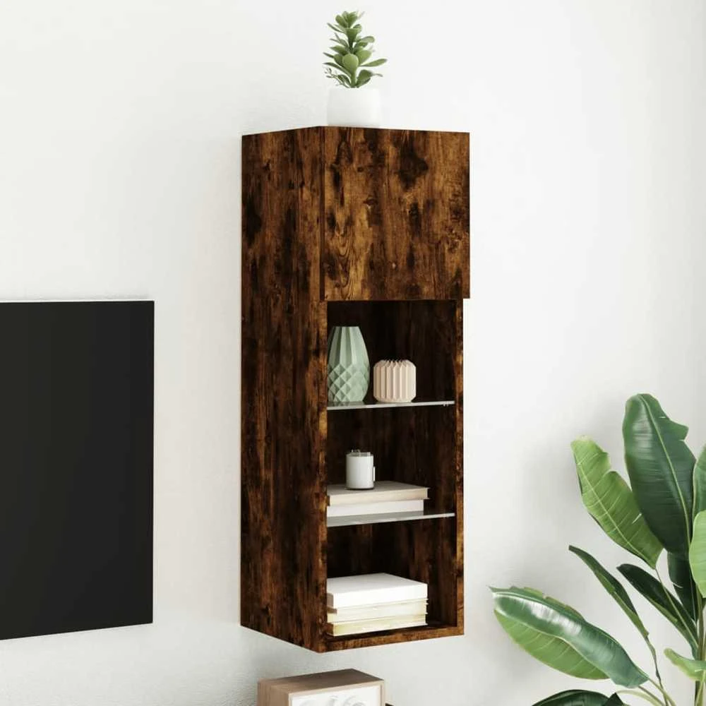 TV staliukas TV spintelė su LED lemputėmis, dūminio ąžuolo, 30,5x30x90cm